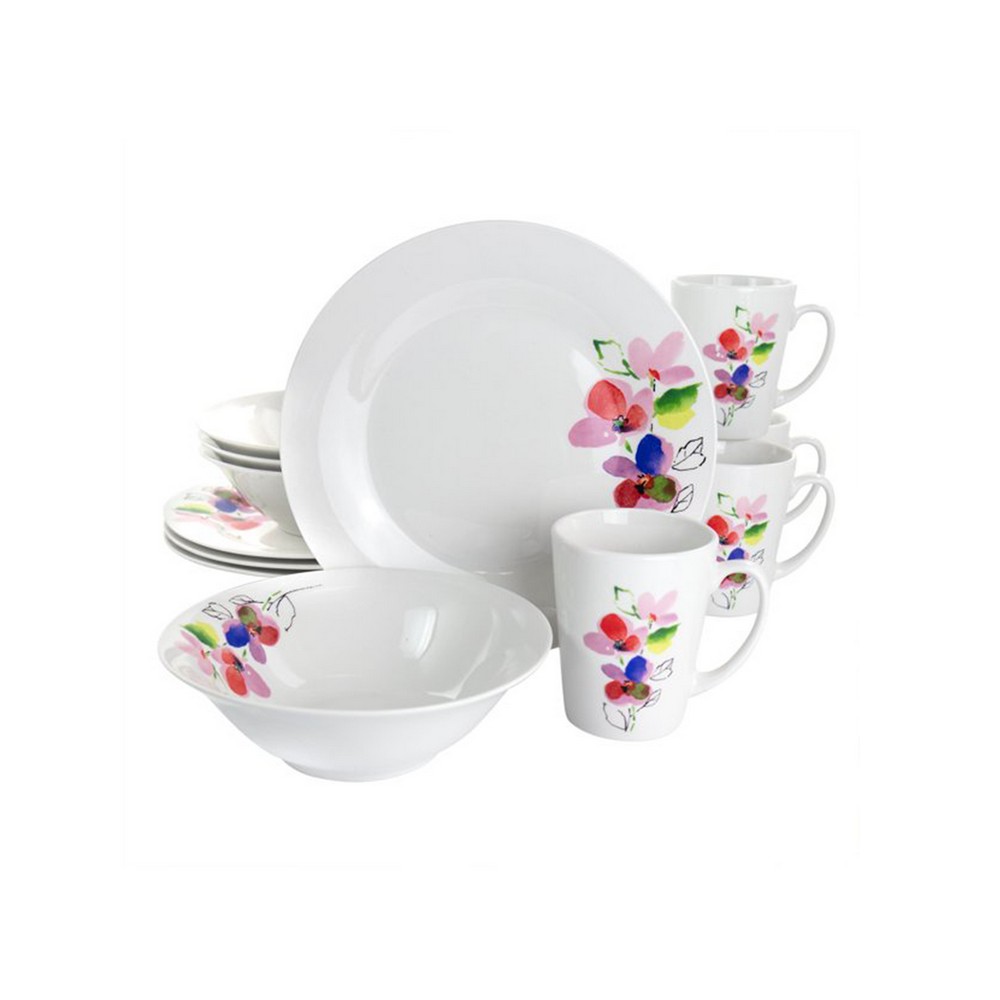 Vajilla de ceramica blanca floral 12 piezas