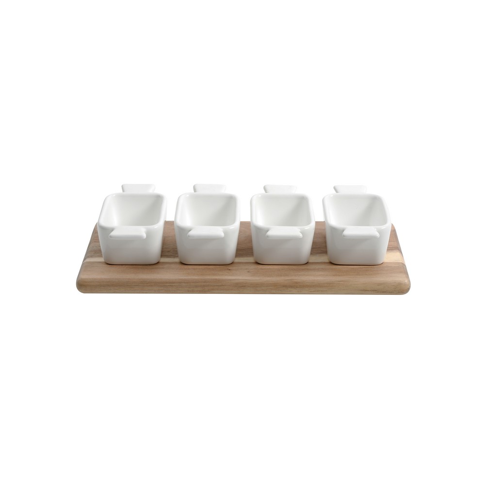 Plato para servir de ceramica con base de madera 5 piezas