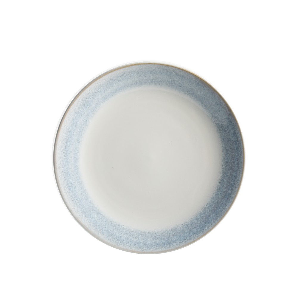 Plato de ceramica 11pulg blanco con borde celeste