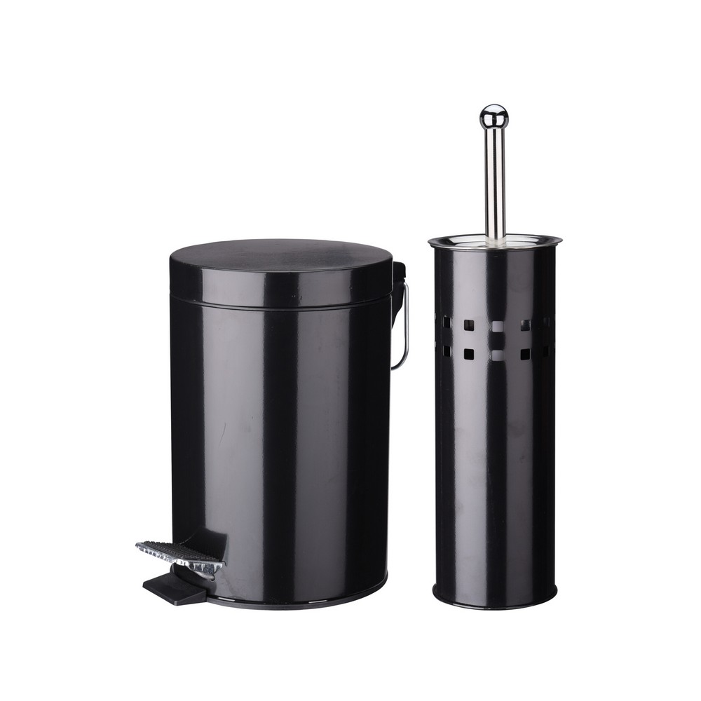 Cepillo para inodoro y basurero inoxidable negro 2 unidades