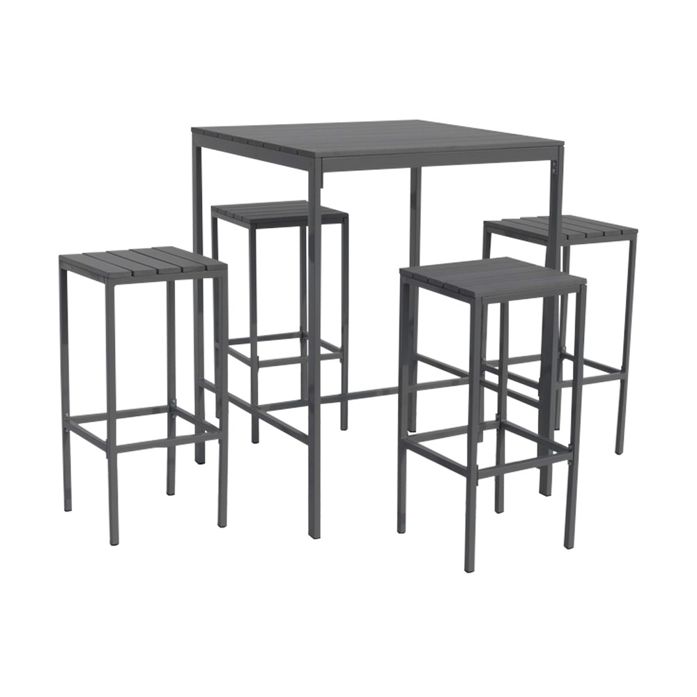 Mueble para bar mesa con bancos metal gris 5 piezas