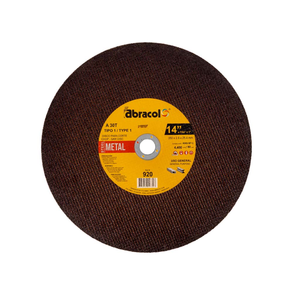 Disco de corte metal 14 x 7/64 x1 pulgadas