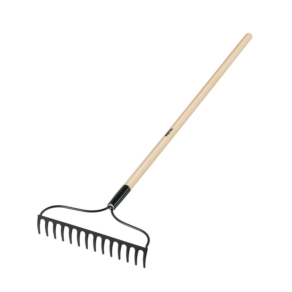 Rastrillo metalico para jardin 14 dientes con mango de madera