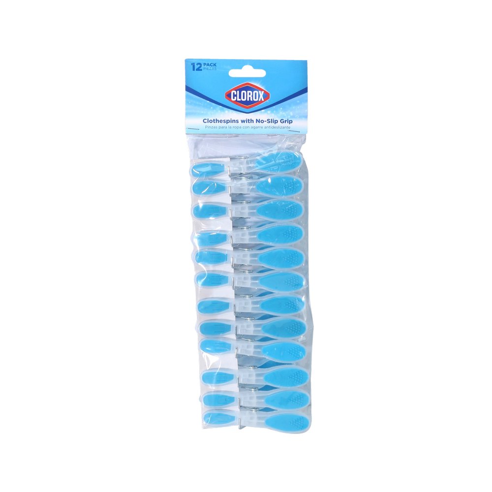 Clips para ropa azul y transparente clorox 12 pzas