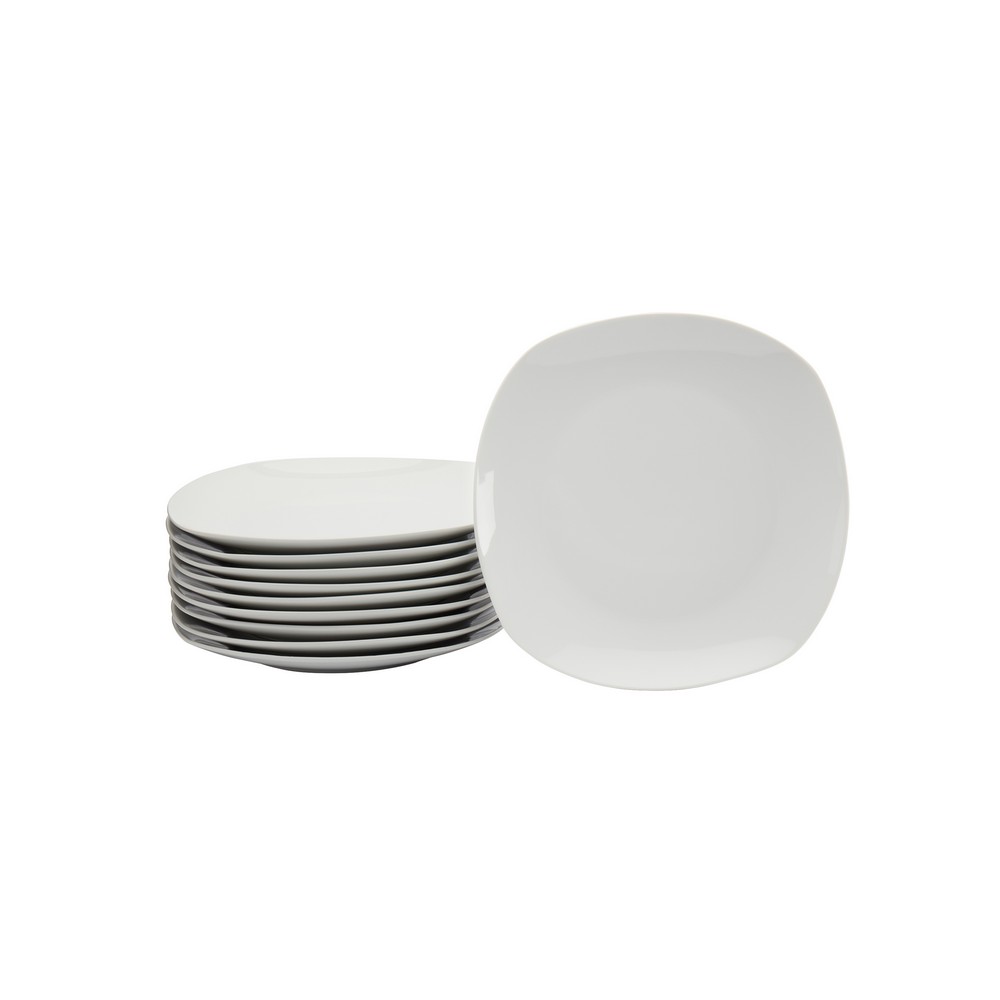 Plato cuadrado de porcelana blanco 10.5 in 10 pzas