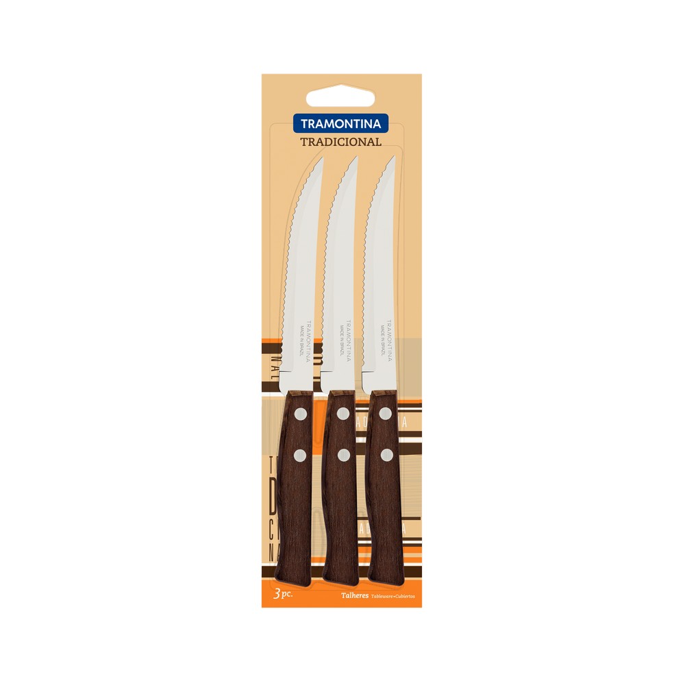 Cuchillo de mesa mango de madera tradicional 3 piezas