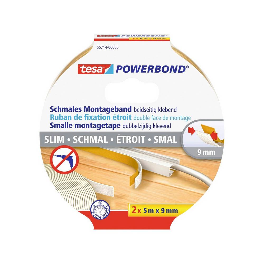 Cinta doble cara 9 mm x 5 m 2 uni powerbond slim