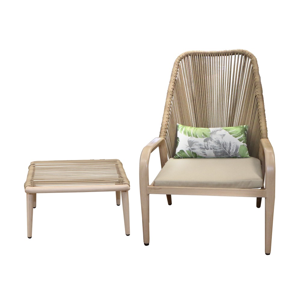 Bistro silla y escabel beige cojin de hojas 2 piezas