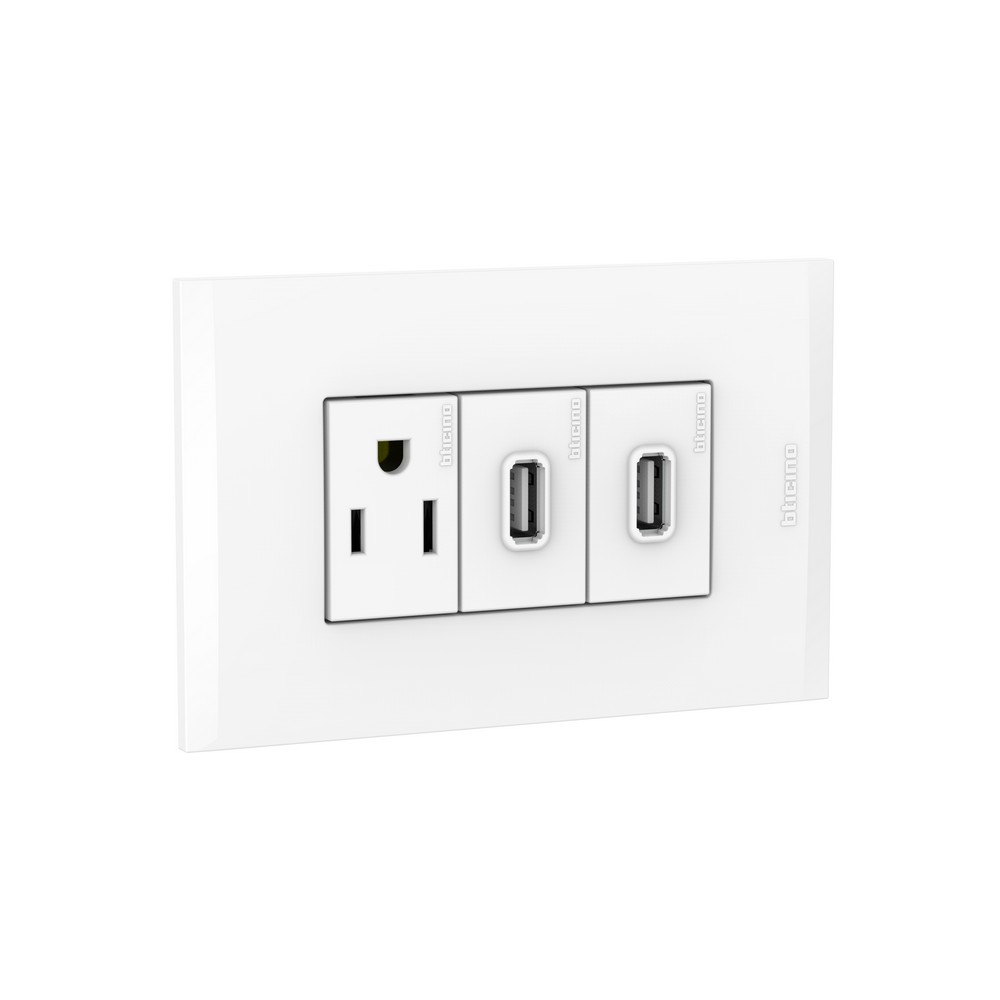 Toma de empotrar sencillo con usb blanco 16a 120vac Tomas de empotrar
