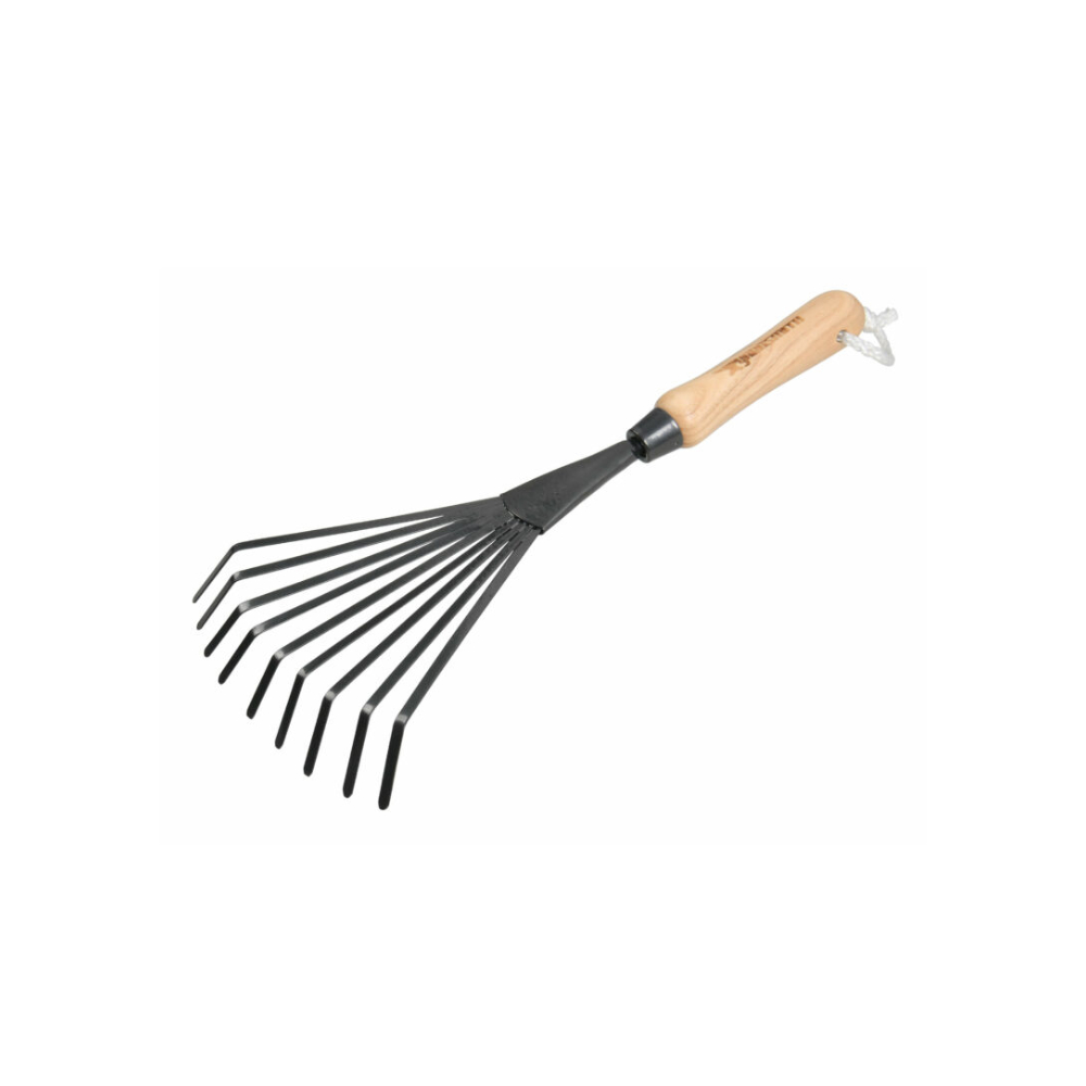 Mini rastrillo de hojas puño madera