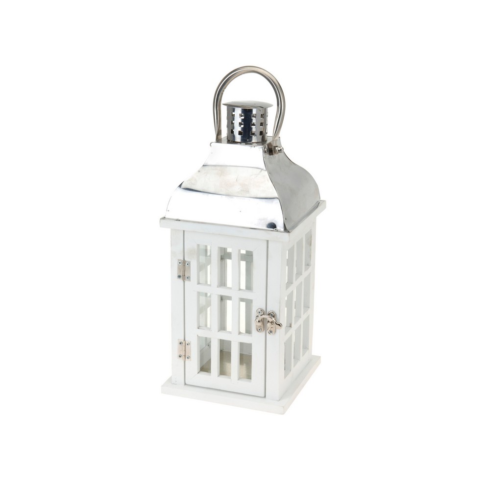 Farol decorativo de madera y metal 17 x 39 cm