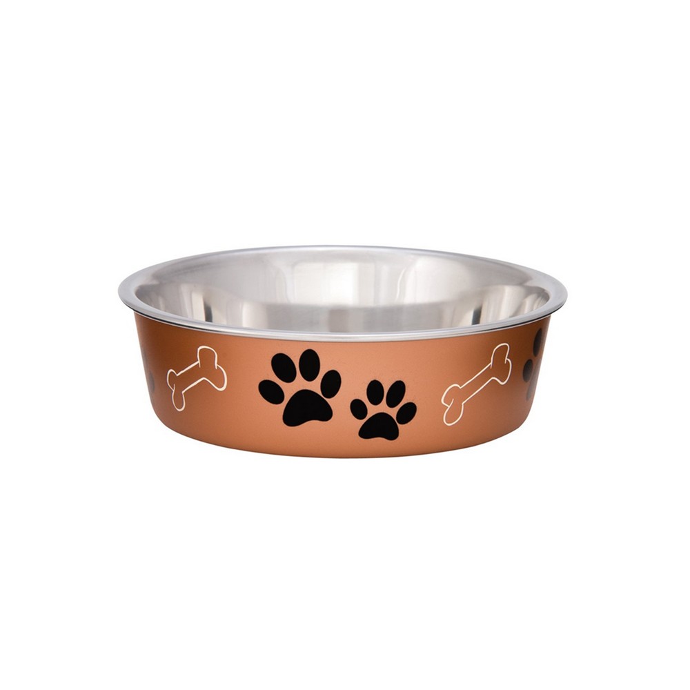 Plato para mascota de acero inox 1538 ml naranja huellas