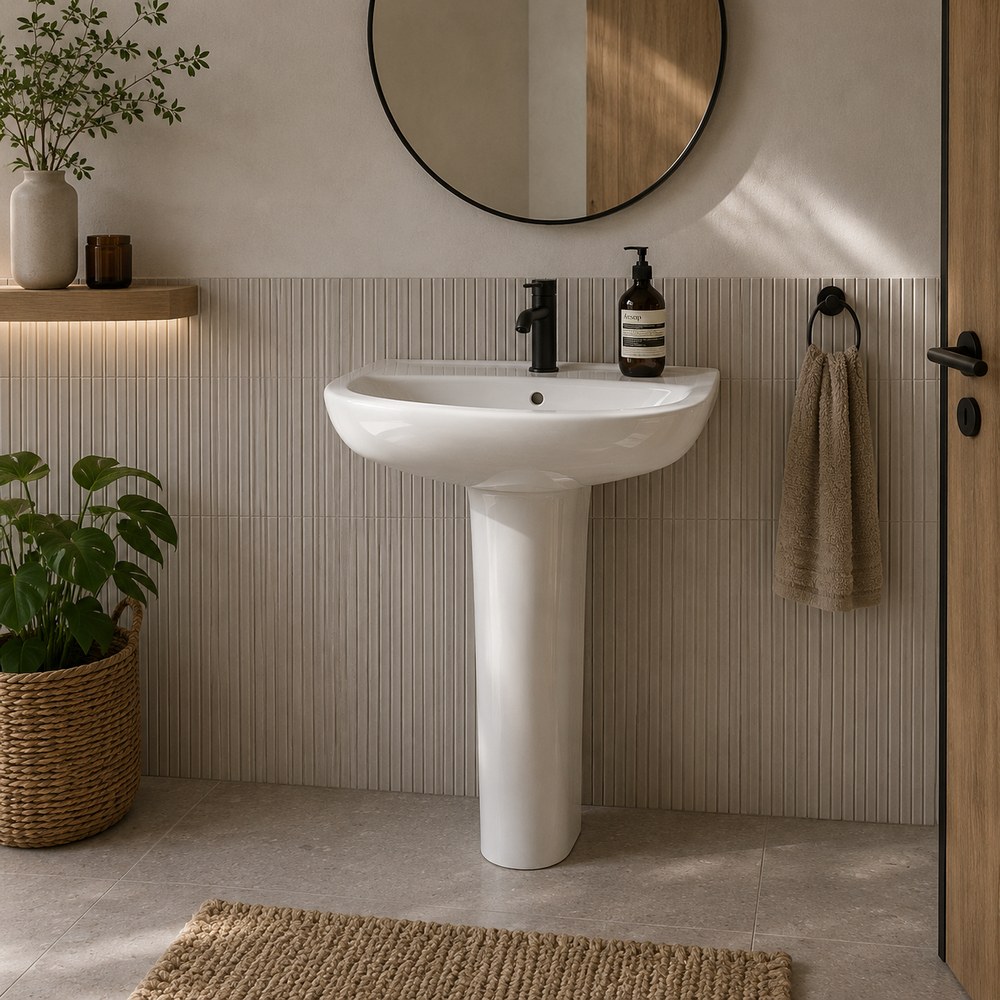 Lavamano ovalavado con pedestal blanco
