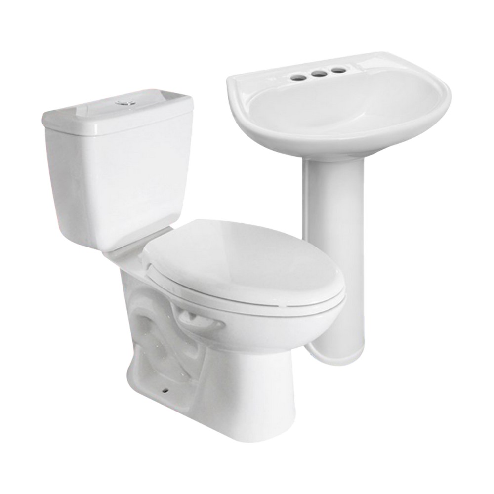 Inodoro elongado 2 piezas con lavamano de pedestal blanco