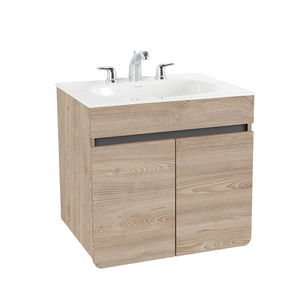 Gabinete con lavamanos elevado color café claro de 60 x 45 cm