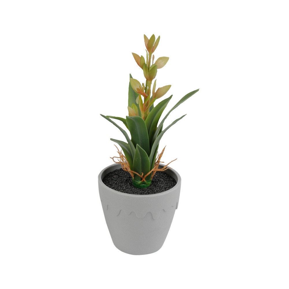 Planta artificial con maceta hojas de agave con flores