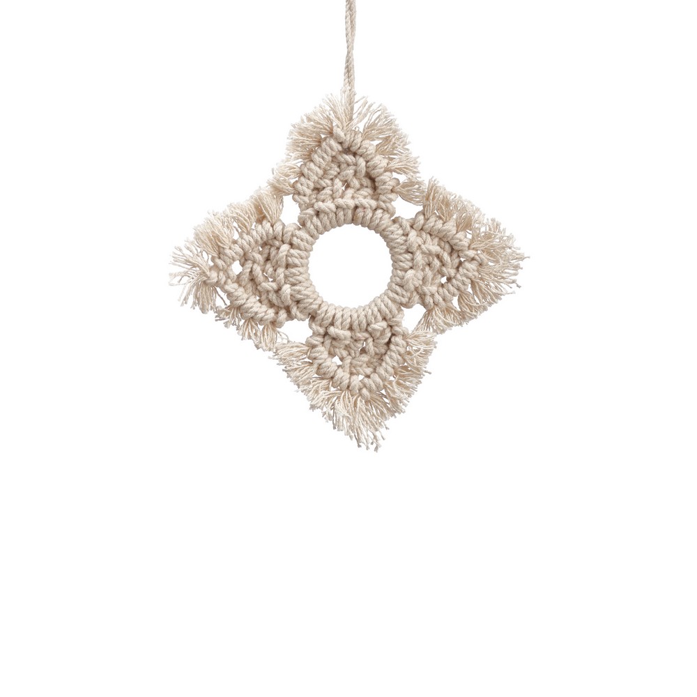 Adorno navideño 5pulg estrella de macrame crema