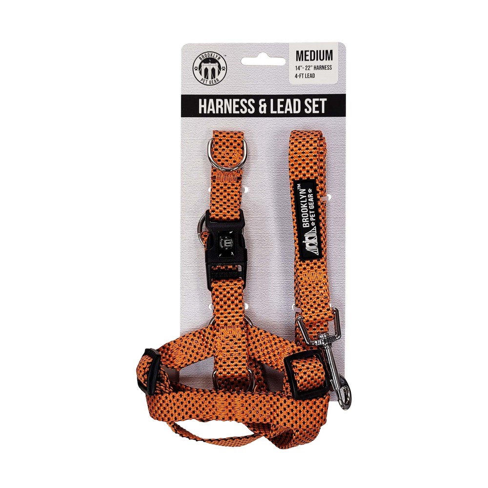 Arnes y collar para perro talla m naranja 2 pzas