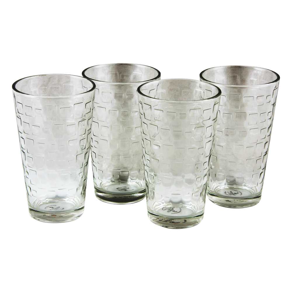 Vaso de vidrio 16 oz textura de cuadrados 4 pzas