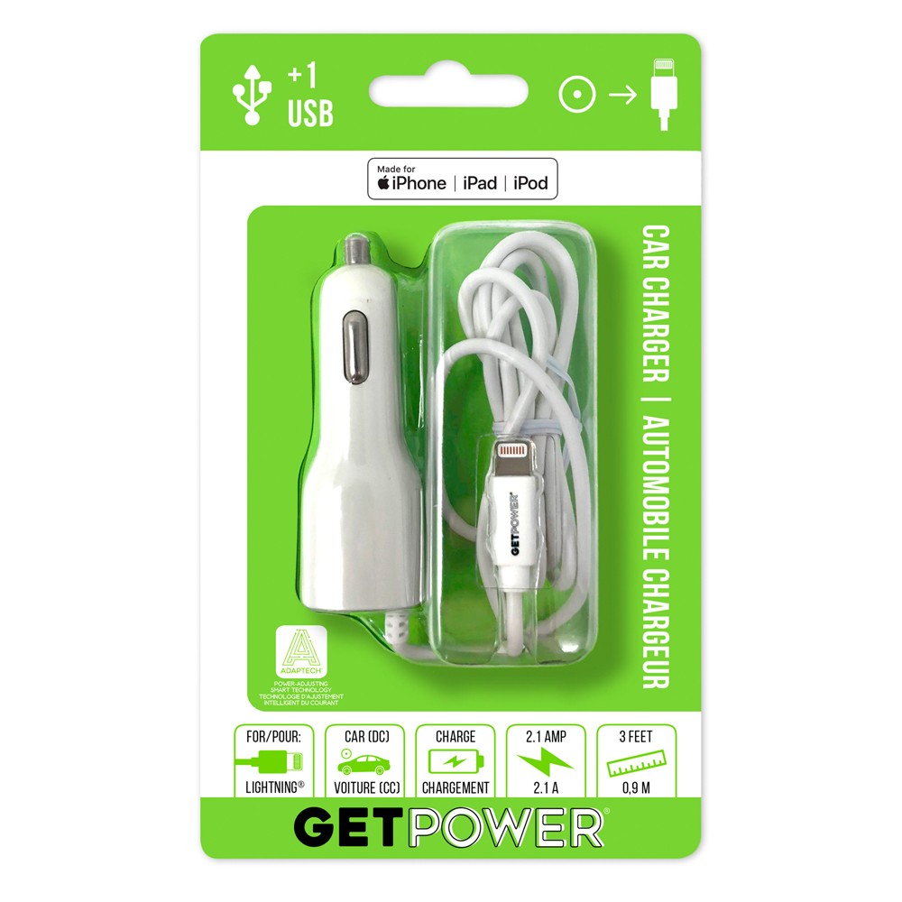 Cargador para carro usb + cable ligthning blanco