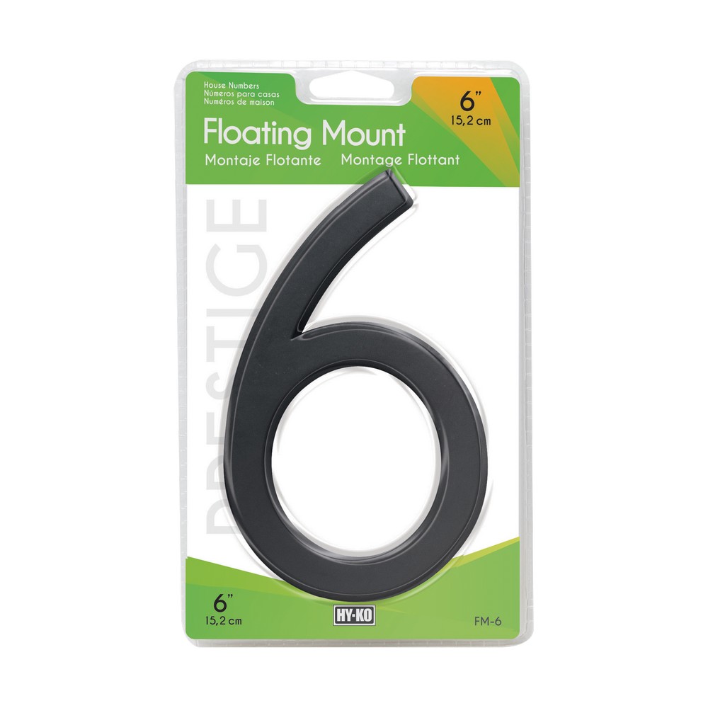 Numero 6 flotante color negro de 6 in