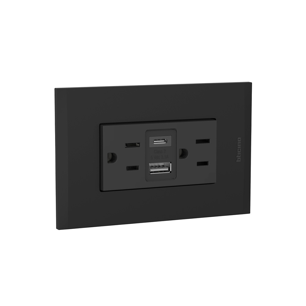 Tomacorriente duplex tr usb negro