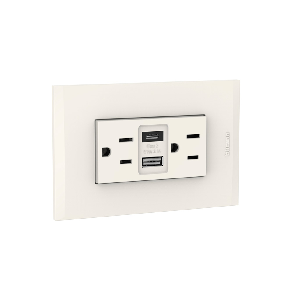 Tomacorriente duplex tr+usb marfil