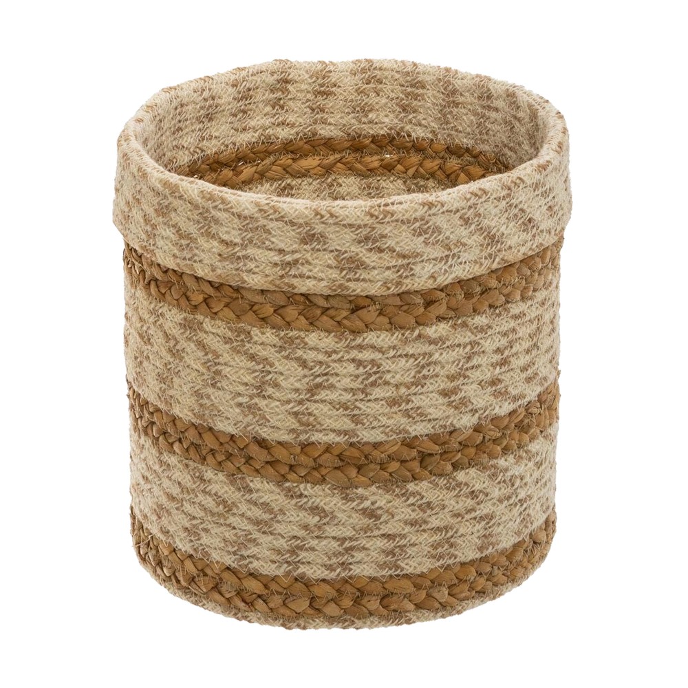 7Penn Cestas de yute – Juego de 2 cestas redondas decorativas de yute  natural con tapas y asa de cuero