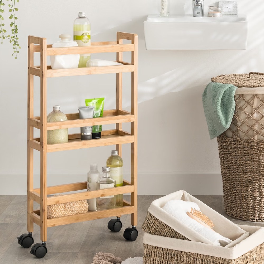 Estante organizador beige de bambú 3 niveles 36 x 15 x 74.5 cm