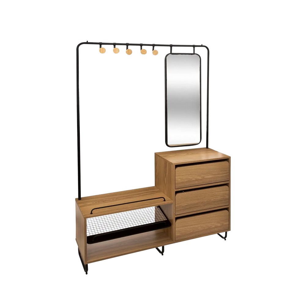 Mueble organizador de madera con espejo 112x34x175cm