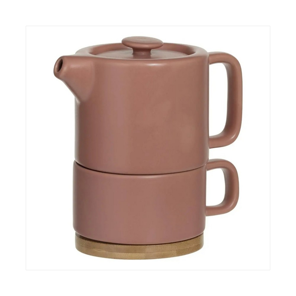 Tetera de ceramica con taza 400ml roja