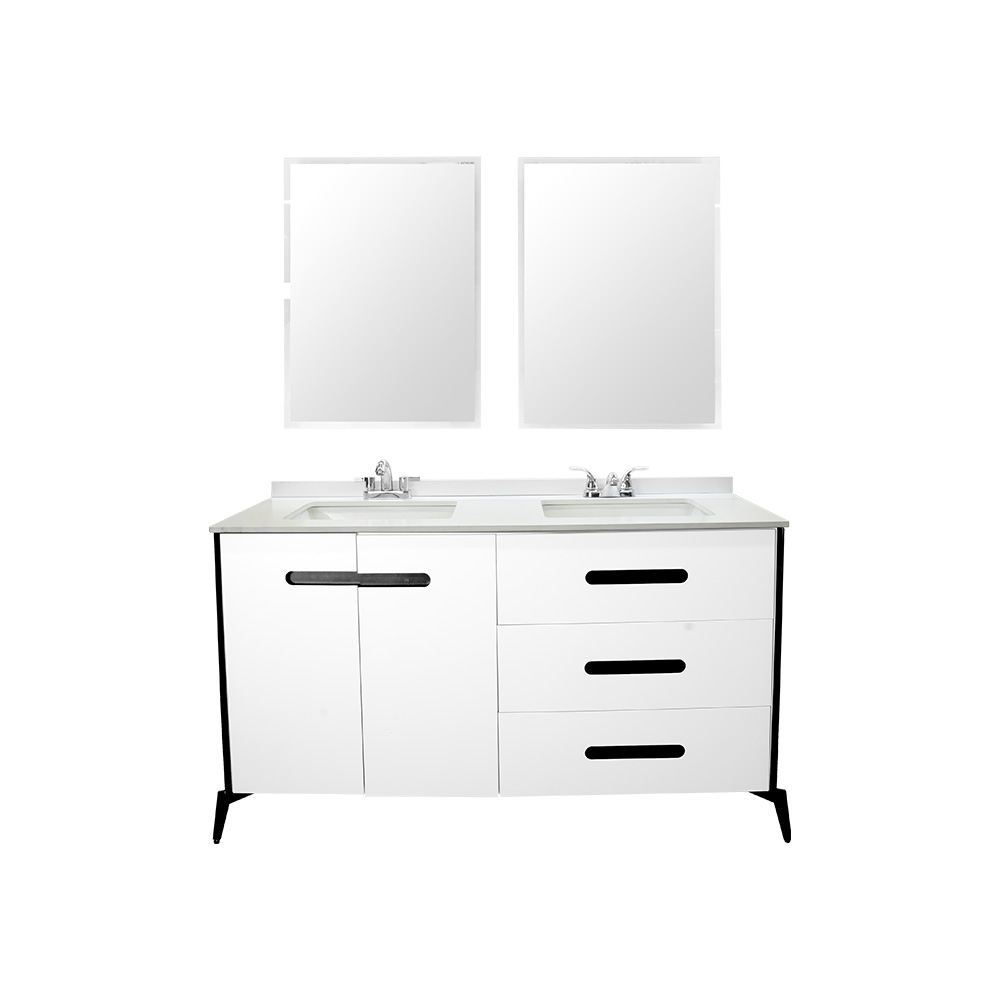 Mueble con lavamanos y doble espejo led para baño 140 x 50 cm