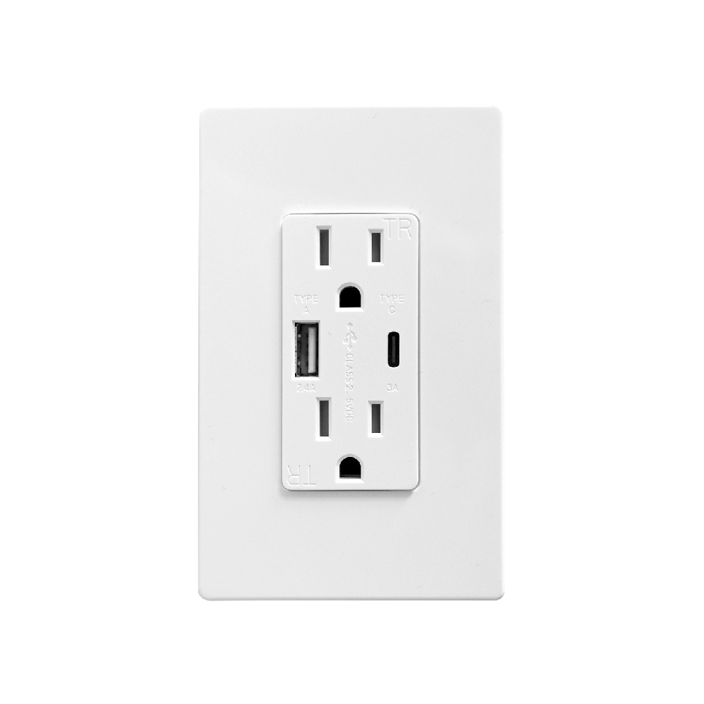 Toma doble polarizado 15a con usb 5v usb -c blanco