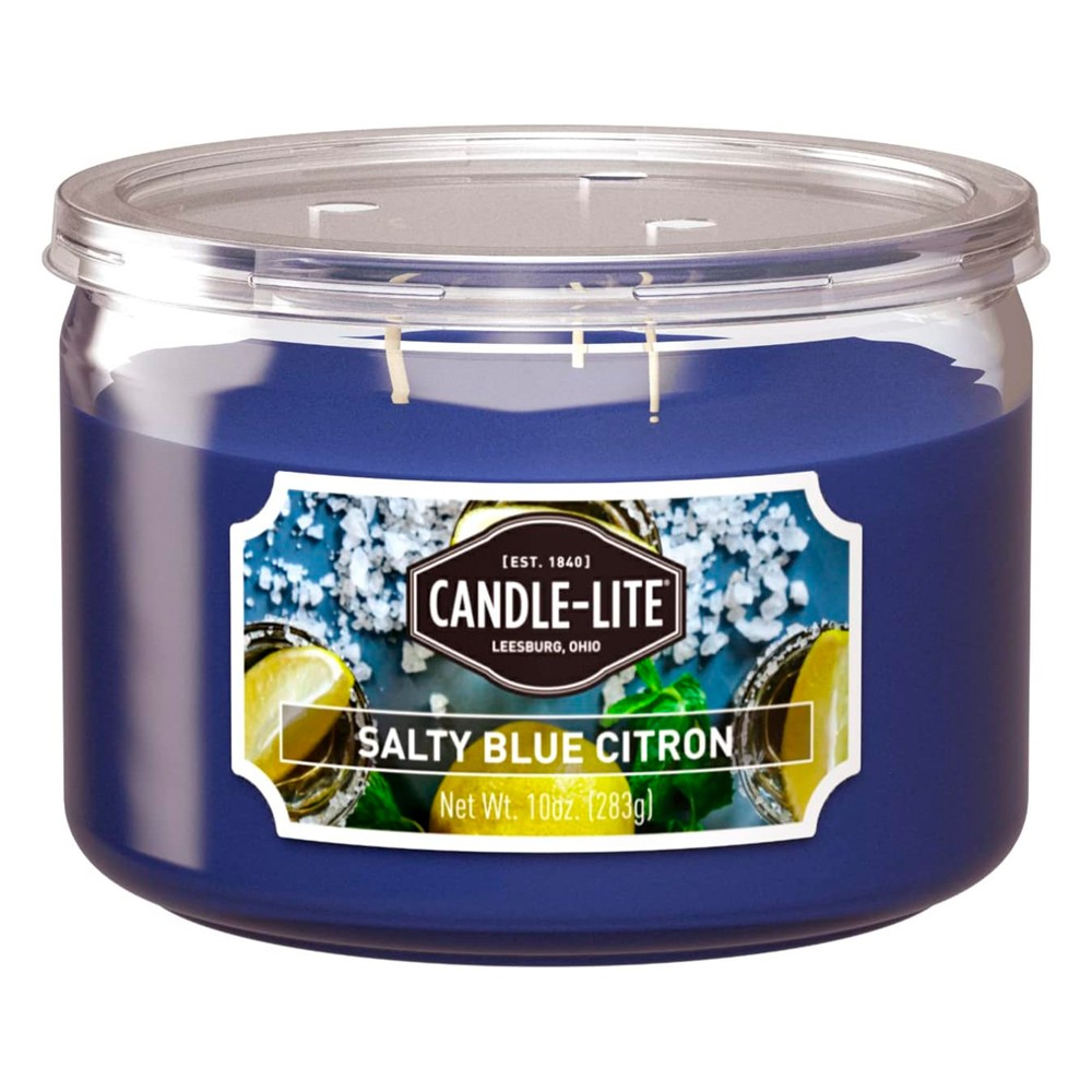 Candela con portavela de vidrio 10oz blue citron