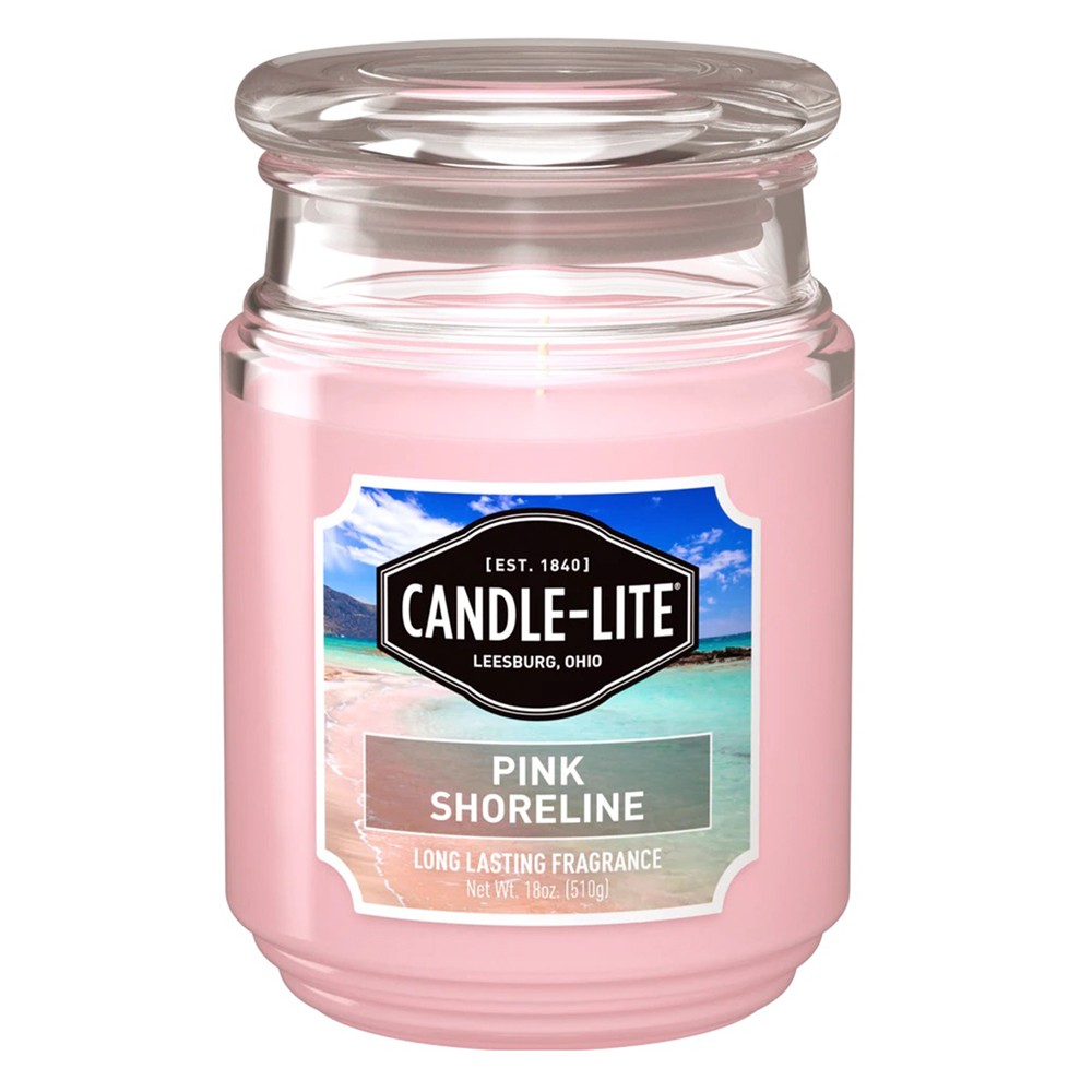 Candela con portavela de vidrio 18oz pink shoreline