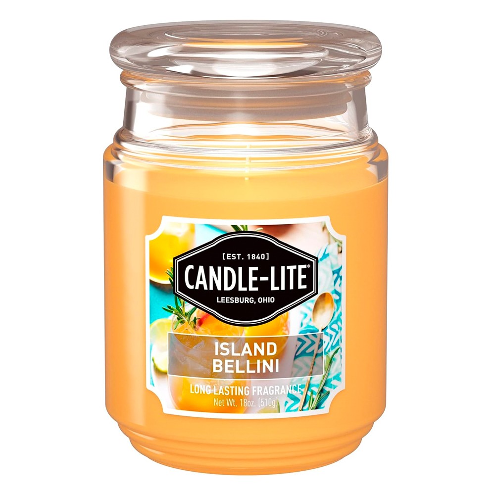 Candela con portavela de vidrio 18oz island bellini