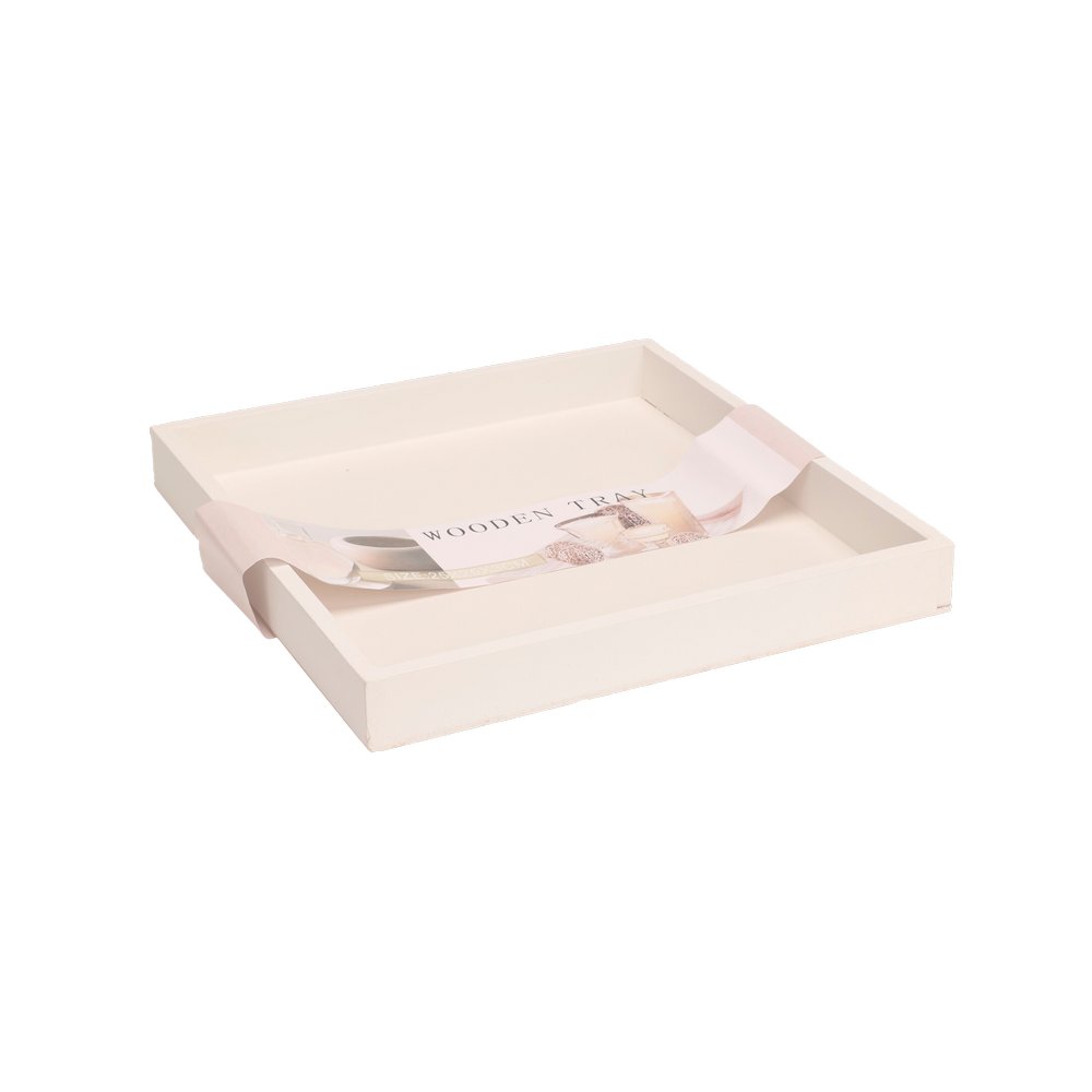 Bandeja decorativa de madera cuadrada 25x25cm blanco