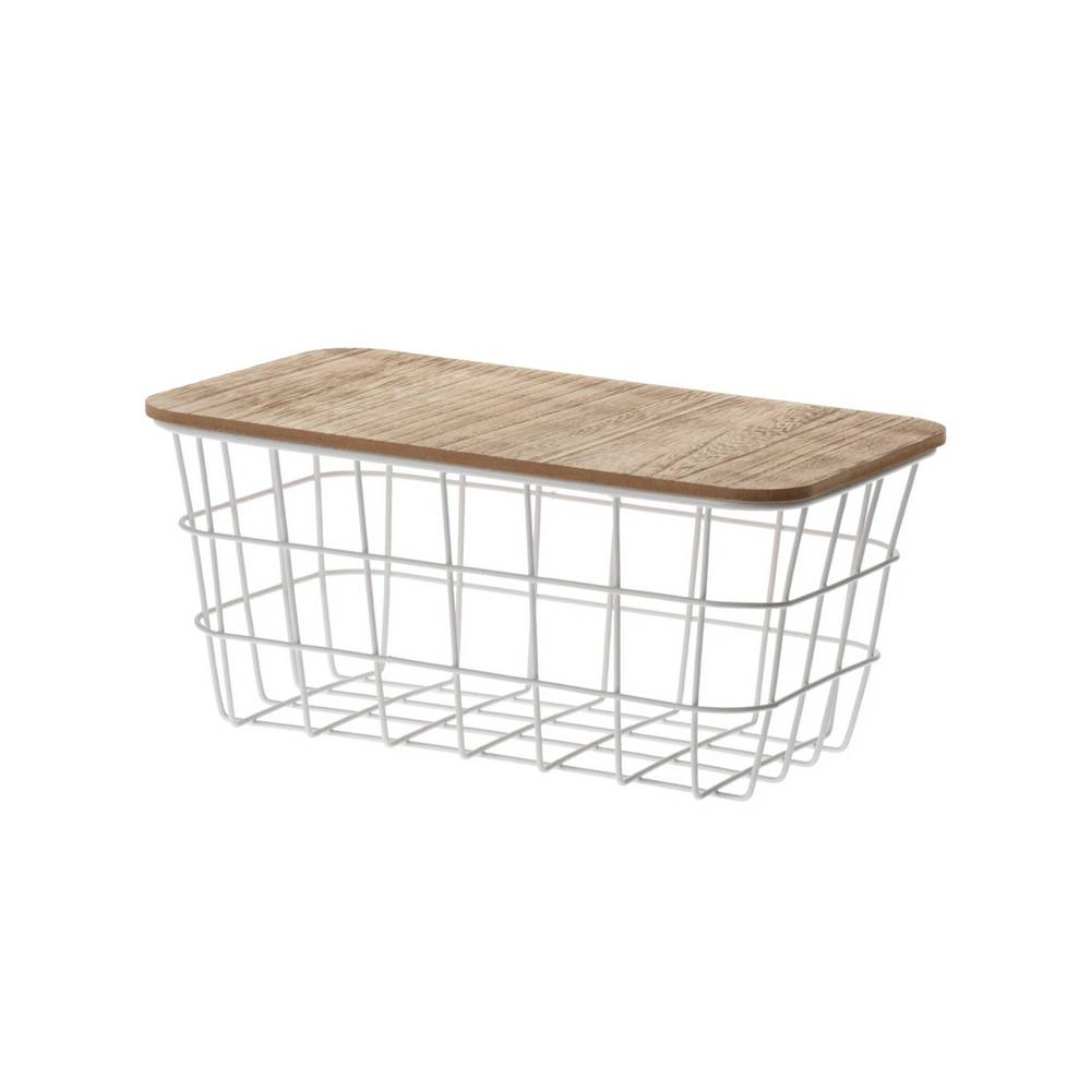 Canasta organizadora de metal con tapadera madera