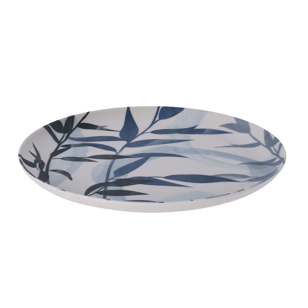 Plato redondo melamina 25cm azul-blanco hojas surtido