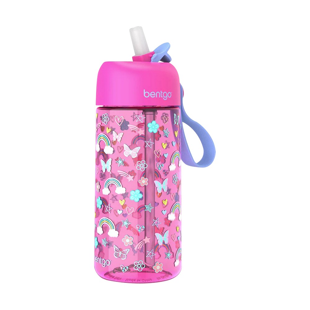 Botella plastica con pajilla 15oz rosa arcoiris