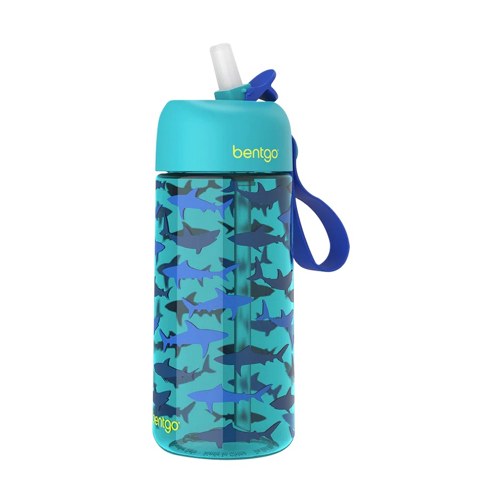 Botella plastica con pajilla 15oz celeste tiburones