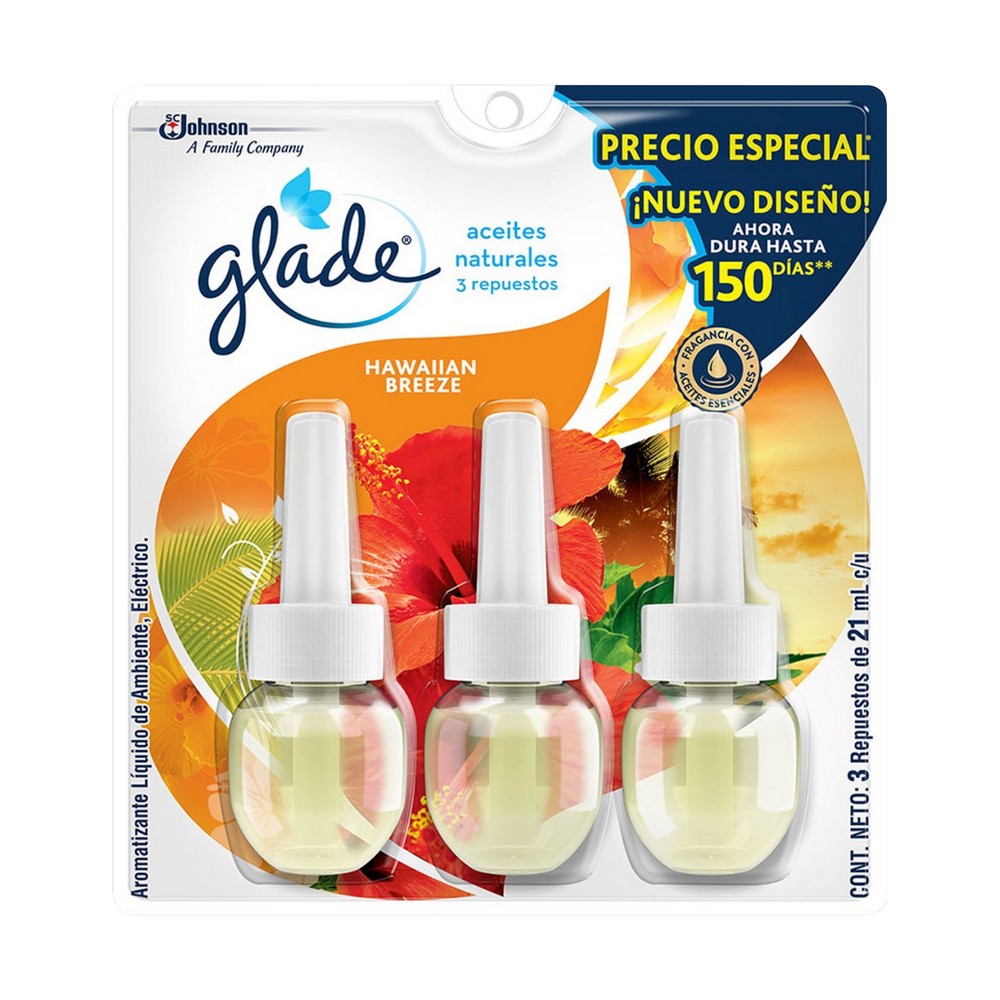 Repuesto difusor electrico para aceite hawaiian 21ml 3 pzas