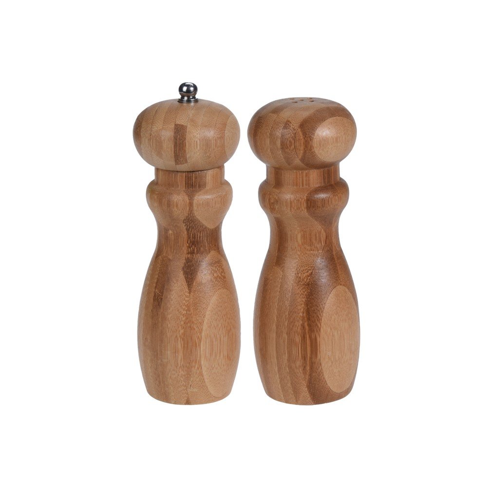 Salero y pimentero de madera 16cm natural 2 pzas