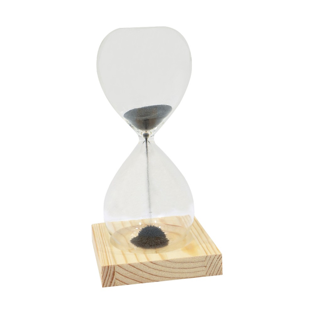 Reloj de arena de vidrio base madera magnetica 15cm arty