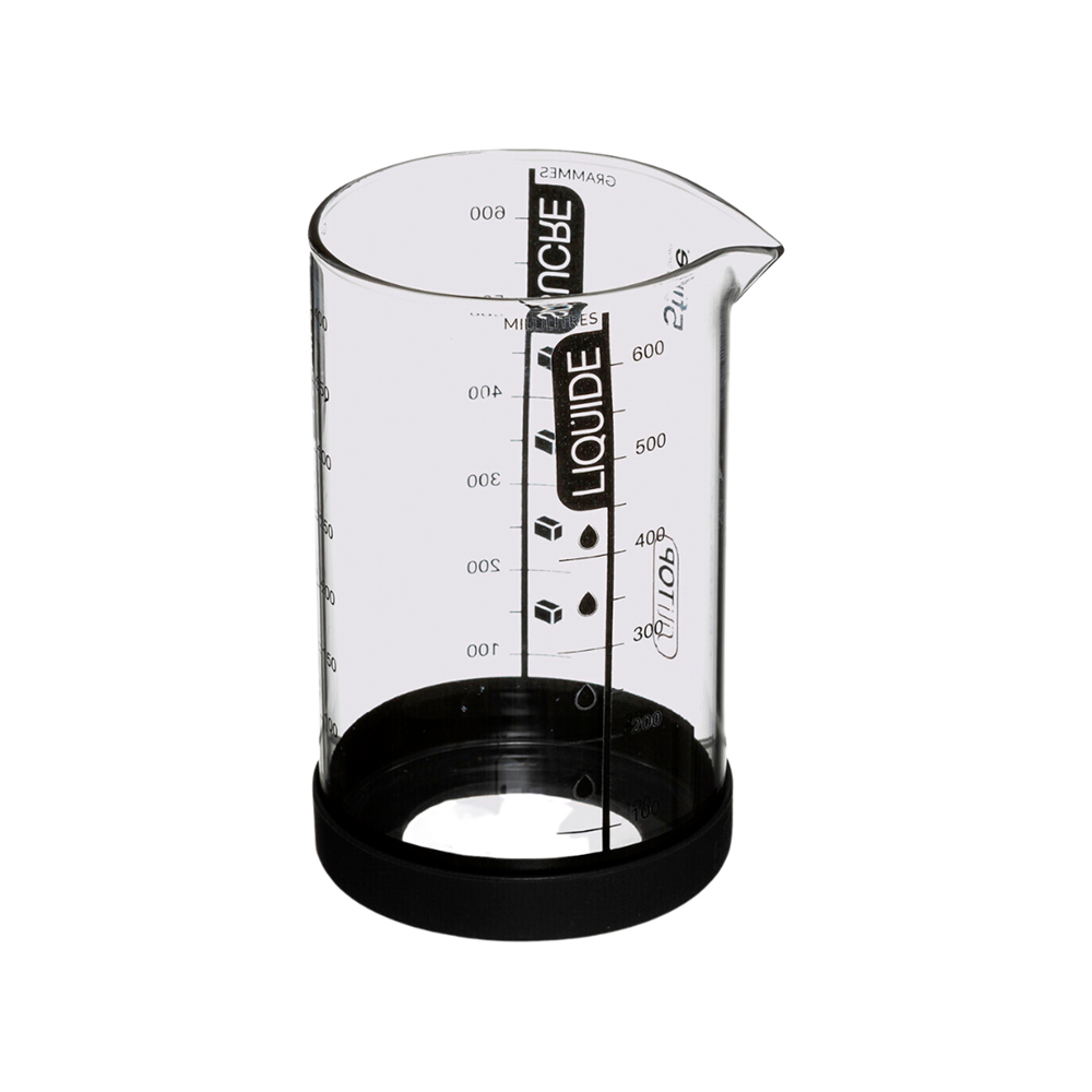 Vaso medidor de vidrio con base plastica 20.2oz