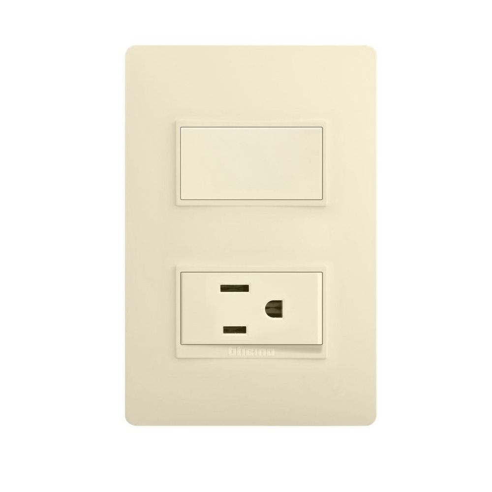Interruptor sencillo 15a + tomacorriente 2p+t marfil