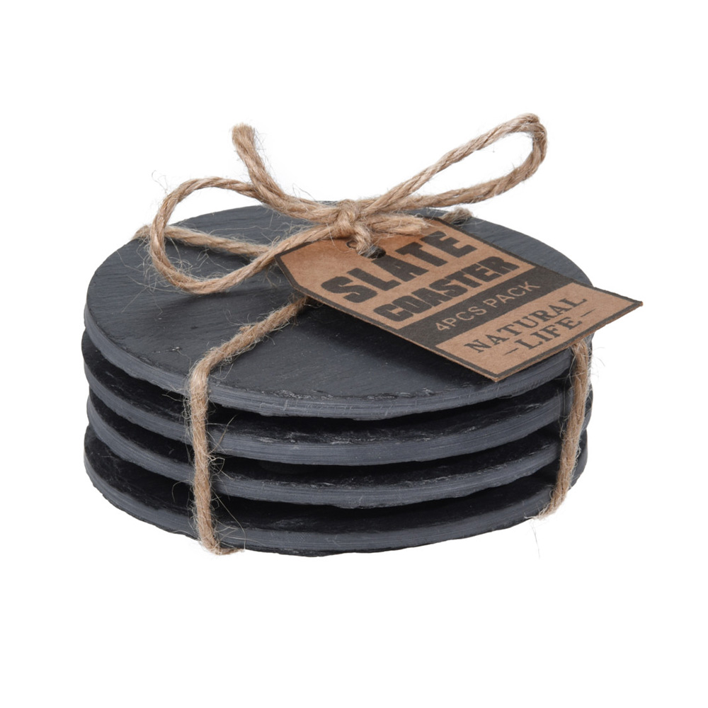 Portavasos de pizarra 10cm negro cuadrado 4 pzas