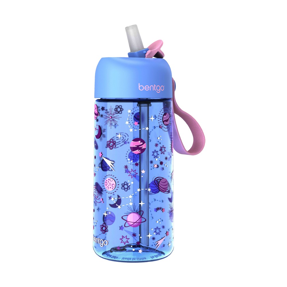 Botella de plastico con pajilla 15oz celeste planetas