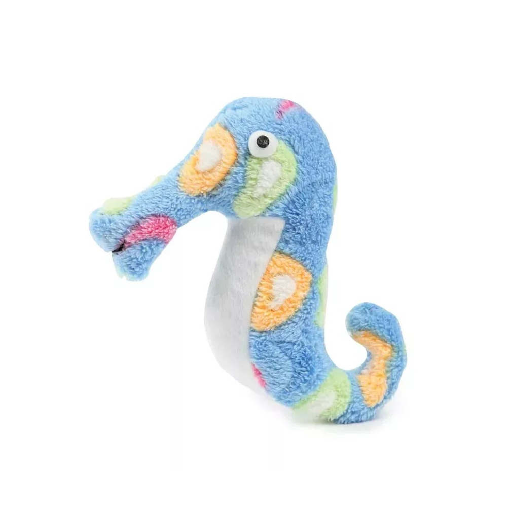 Juguete para perro caballo de mar con sonido color celeste