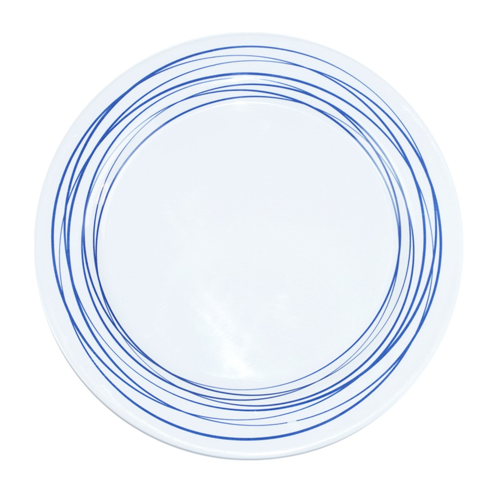 Plato de melamina 10.75 in lineas azul/blanco